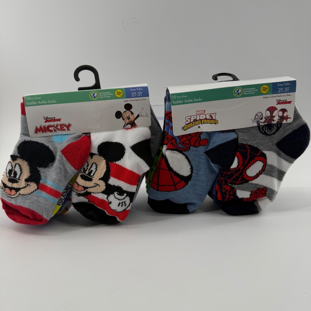 NEW Disney Mickey Mouse Marvel Spidey Toddler 2T-3T Ankle Socks 20pk Spiderman